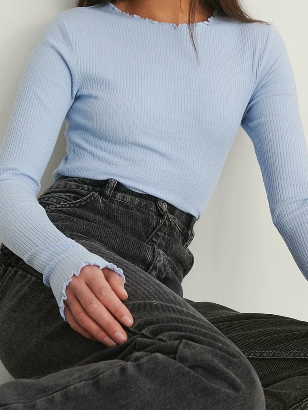 Light Blue Ribbed Long Sleeve Tee